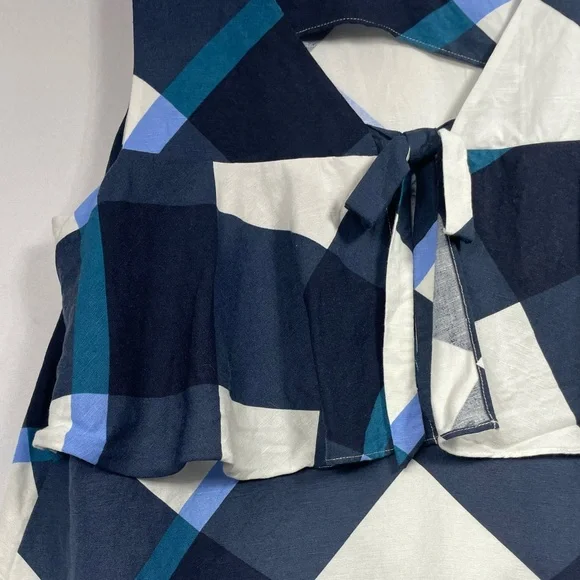 Ann Taylor Linen Blend LG Tank Top Plaid Boxy Coastal Lightweight Careerwear - Picture 8 of 16